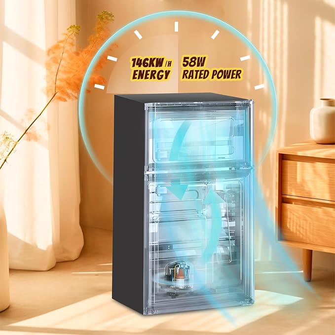 2.4 Cu.ft Mini Fridge with Freezer Dual Door Small Fridge Dark Gray | Bottom Drink Holder 2 Plastic Shelves 7 Temp Control - Image 6