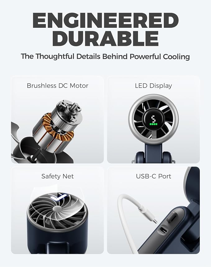 Diveblues Portable Handheld Turbo Fan, 5 Gear Wind, Battery Operated, Up to 12 Working Hours, 3 IN 1 Hand Fan with Air Turbo Tech Cooling Fan for Outdoor Activities, Travel, Working - Image 7