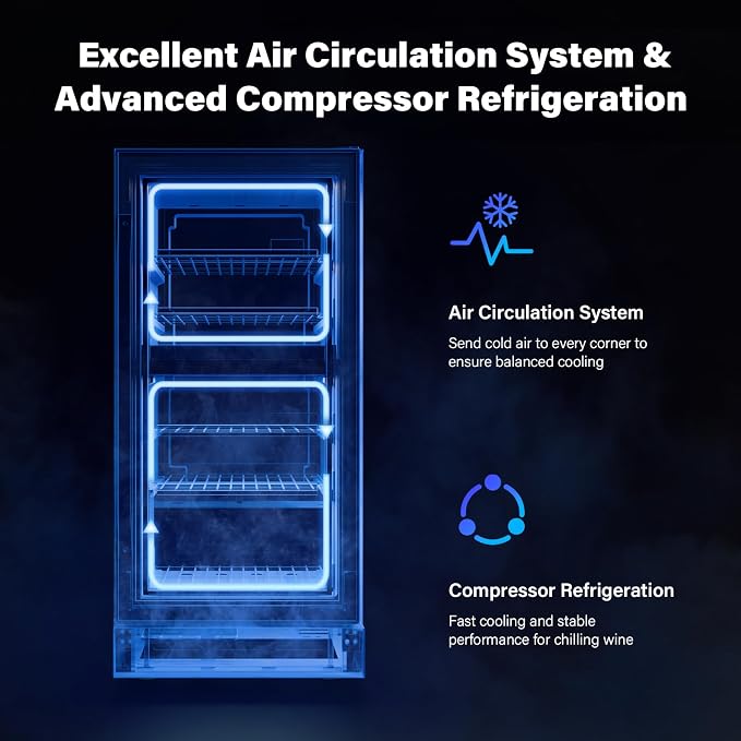 ROVSUN 15 Inch Dual Zone Wine Fridge, 26 Bottle Wine Cooler Refrigerator | 41-64°F, Stainless Steel Handle, LED Light, Built-in or Under Counter or Freestanding Wine Refrigerator for Home/Bar/Kitchen - Image 5