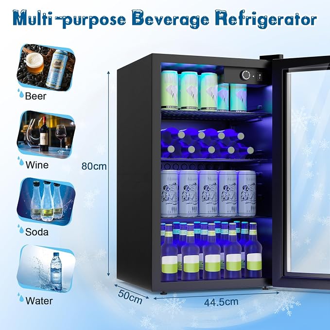 COSTWAY 120 Can Mini Beverage Fridge, Freestanding Beverage Refrigerator Cooler with Glass door, Removable Shelves for Soda Beer Wine, Small Drink Bar Fridge for Home Living Bedroom, 3.2 Cu.Ft | Cooler with Glass door, Removable Shelves for Soda Beer W... - Image 8