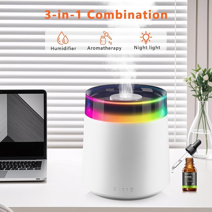 Humidifiers for Bedroom,3L Top Fill Cool Mist Humidifier for Baby Nursery,Essential Oil Diffuser for Large Room,3 in 1 Quiet Ultrasonic Humidifier for,Office,Plant,Nursery,BPA FREE (White) - Image 5