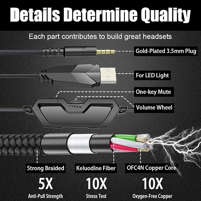 BENGOO G9000 Stereo Gaming Headset for PS4 PC Xbox One PS5 Controller, Noise Cancelling Over Ear Headphones with Mic, LED Light, Bass Surround, Soft Memory Earmuffs for Laptop Mac - Black - Image 6
