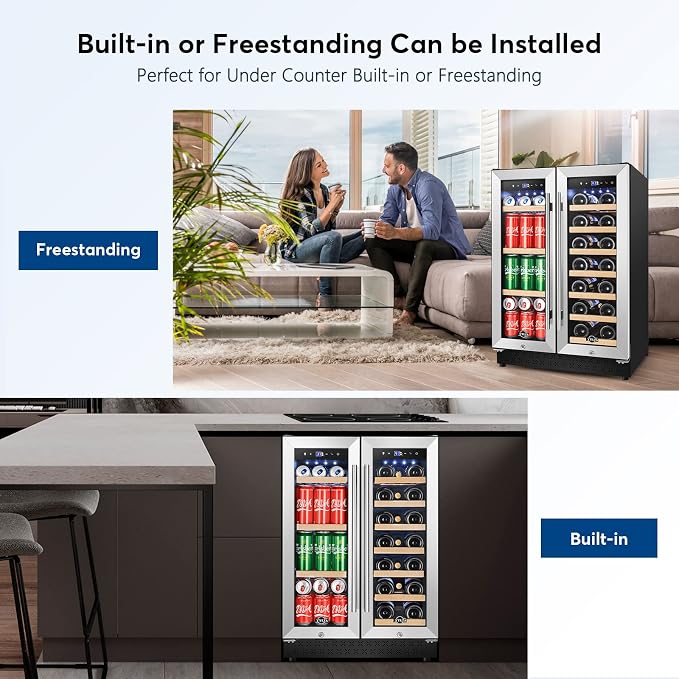 24" Dual Zone Wine and Beverage Cooler Quiet Compressor | Dual zone, quiet <38dB, fast cool, smart touch, temp memory, built-in/free, 20 wine+88 cans - Image 7
