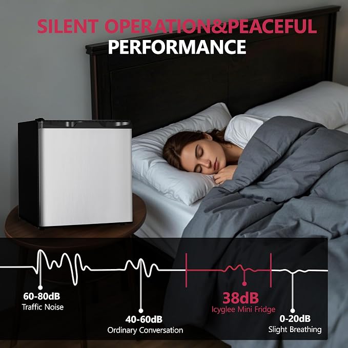 1.7 Cu.Ft Mini Fridge with Freezer, Single Reversible Door Compact Refrigerator, Adjustable Thermostat&Energy Saving Mini Fridge for Bedroom, Dorm, Office, Low Noise, Silver - Image 7