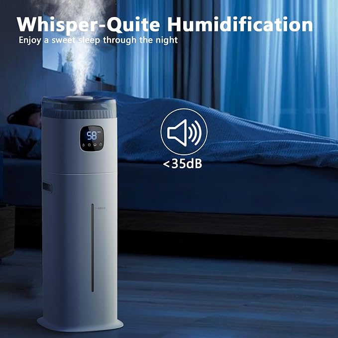 Large Humidifier for Bedroom, 9L/2.5Gallon Ultrasonic Cool Mist Humidifier with Humidistat, 360°Nozzle, 350ML/H Big Mist Level, Suitable for Kids Room Livingroom Yoga Office Plant，White - Image 7
