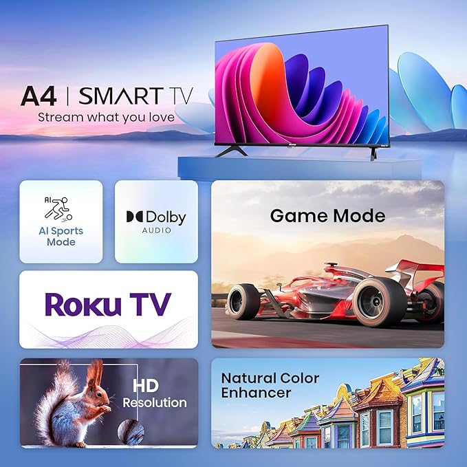 Hisense 32-Inch Class A4 Series HD 720p Smart Roku TV with Alexa Compatibility (32A4HNR) - Dolby Audio, Slim Bezel Design, Google Assistant - Image 4
