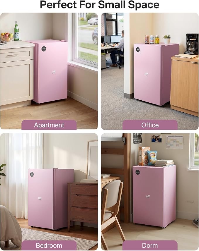 Upstreman 3.2 Cu.Ft All-Refrigerator Mini Fridge, Pink-CR32 | Petal Pink Finish, 7-Level Thermostat, ENERGY STAR Certified, Reversible Door, Small Fridge for Office, Bedroom or Dorm - Image 7