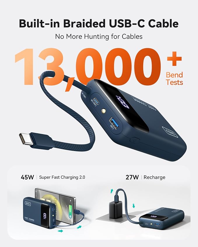INIU 20000mAh Power Bank, Small Portable Charger, 45W PD Fast Charging Battery Pack with Build in USB-C Cable, Travel Phone Charger for iPhone 17 16 15 14 Air Samsung S25 S24 Google iPad Xiaomi, Blue - Image 5