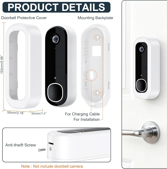 Adhesive Doorbell Camera Mount for Arlo Video Doorbell 2K, No-Drill Mounting - Image 3