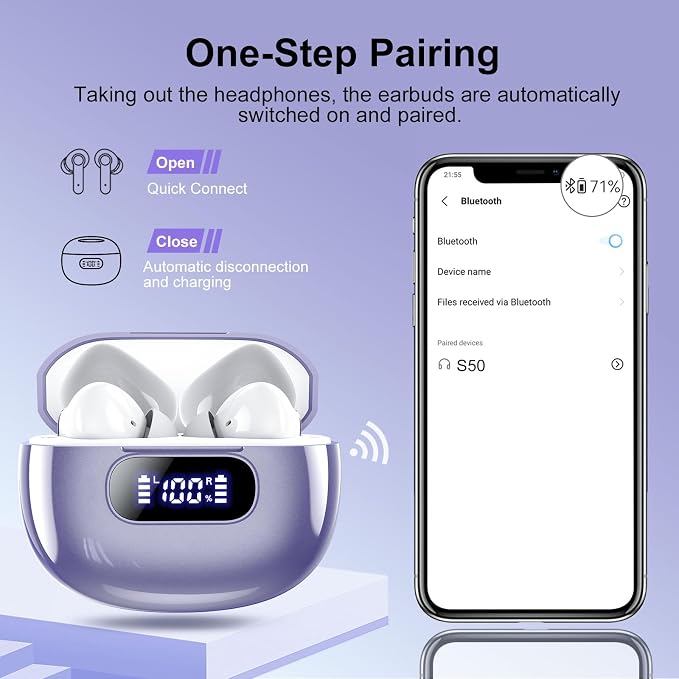 Wireless Earbuds, 2025 New Bluetooth 5.3 Headphones with LED Power Display, HiFi Stereo Deep Bass 48H Playtime 4 ENC Noise Cancelling Mic, in Ear Earphones IP7 Waterproof for Sport Walk - Image 6