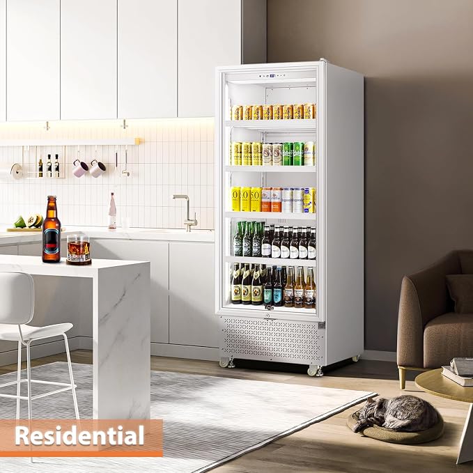 14.8CuFt Glass Door Beverage Cooler Quick Chill White | Fast cool, 630-can, self-closing door, auto-defrost, low noise, display for store/office - Image 8