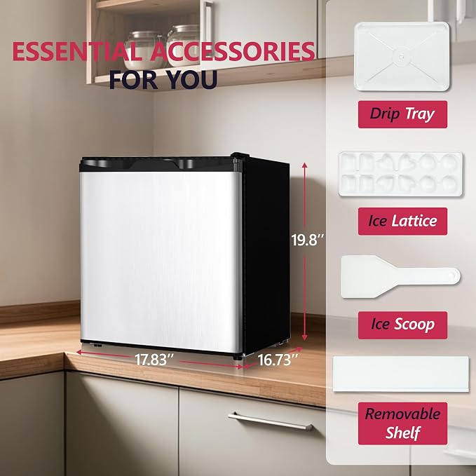 1.7 Cu.Ft Mini Fridge with Freezer, Single Reversible Door Compact Refrigerator, Adjustable Thermostat&Energy Saving Mini Fridge for Bedroom, Dorm, Office, Low Noise, Silver - Image 5