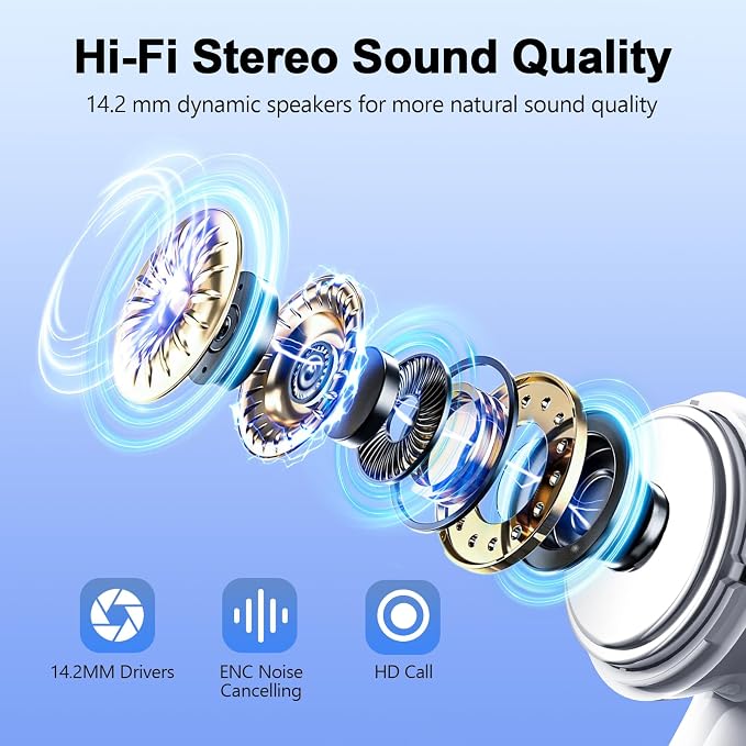 Wekily Wireless Earbuds, Bluetooth 5.3 Headphones LED Power Display, 2025 New Wireless Earphones, 4 ENC Noise Cancelling Mic, HiFi Stereo, 48H Playtime Mini Case IP7 Waterproof for iOS Android - Image 2