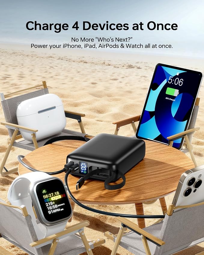 Portable Charger 50000mAh Power Bank,Portable Phone Charger with 2 Built in Cables,22.5W Fast Charging Travel Essentials Battery Pack for iPhone/iPad/MacBook/Android/Samsung - Image 3