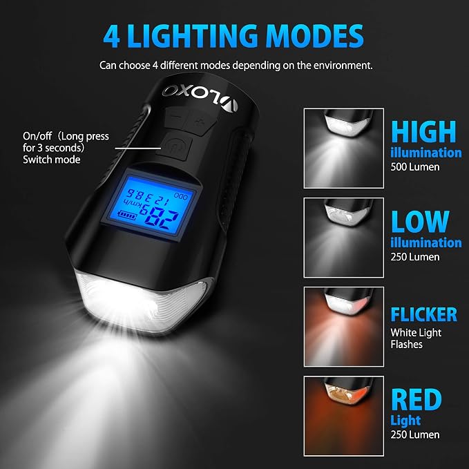 VLOXO Bike Speedometer with LED Bike Light, IP65 Waterproof Bicycle Odometer - Image 2