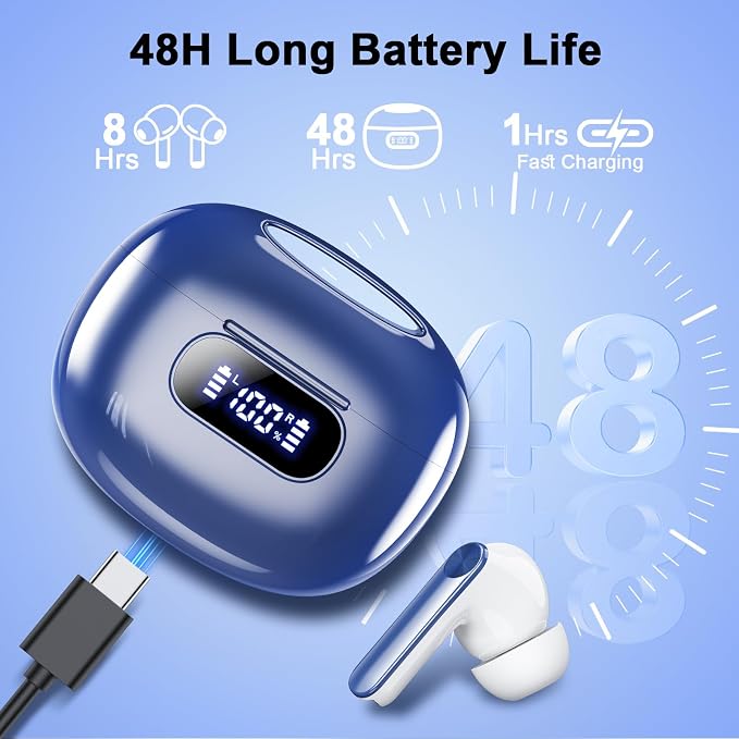 Wekily Wireless Earbuds, Bluetooth 5.3 Headphones LED Power Display, 2025 New Wireless Earphones, 4 ENC Noise Cancelling Mic, HiFi Stereo, 48H Playtime Mini Case IP7 Waterproof for iOS Android - Image 4
