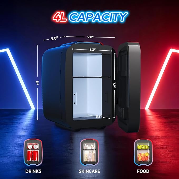 BEICHEN Mini Fridge, 4L/6 Can Small fridge with Dimmable Gaming Light | Cooler and Warmer，Portable Personal Fridge,LED lights Perfect for Gaming Experience,12v AC/DC for home and car,ultra-quiet - Image 6