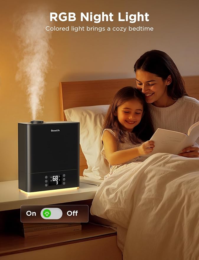 GoveeLife Smart Humidifiers for Bedroom Large Room, Top-Fill Cool Mist 6L WiFi Air Humidifier, Auto Mode, App & Voice Control, 60H Runtime, Rapid Humidification, RGB Nightlight Baby Plants, Black - Image 5