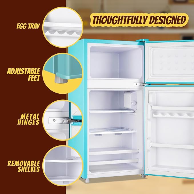 2.4 Cu.ft Mini Fridge Small Refrigerator Dual Door Plastic Shelves Apartment Size Fridge for Personal Seven Temp Gear Blue - Image 5