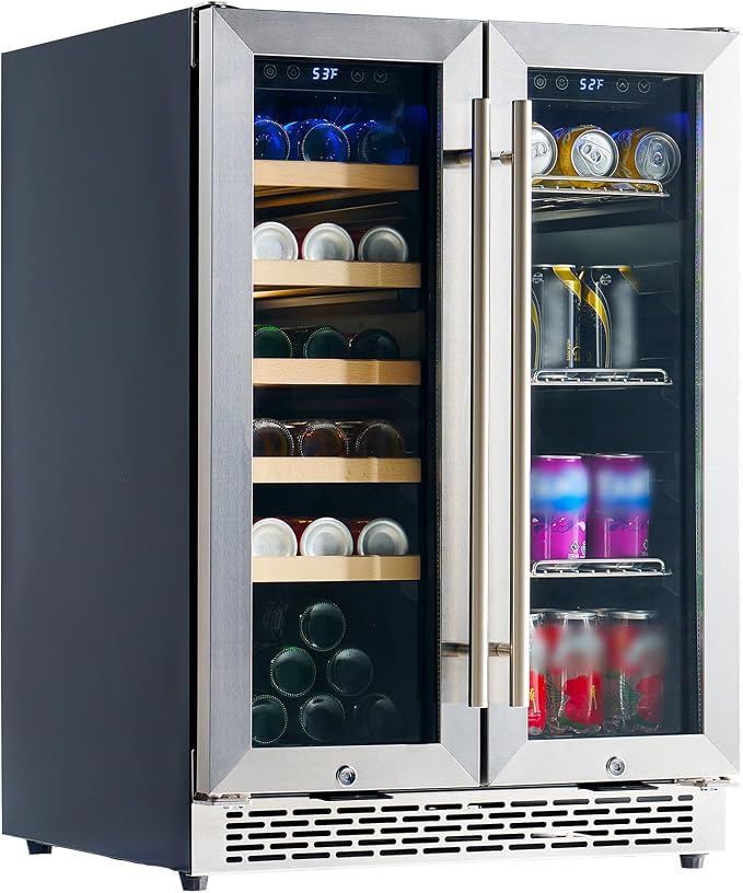 Albott 24 Inch Dual Zone Beverage Refrigerator, Glass Door Wine Cooler | Freestanding/Under Counter Wine and Beer Fridge, Holds 20 Bottles & 78 Cans, Ideal for Kitchen, Bar, Office, 34-64℉ & 41-68℉ by Albott