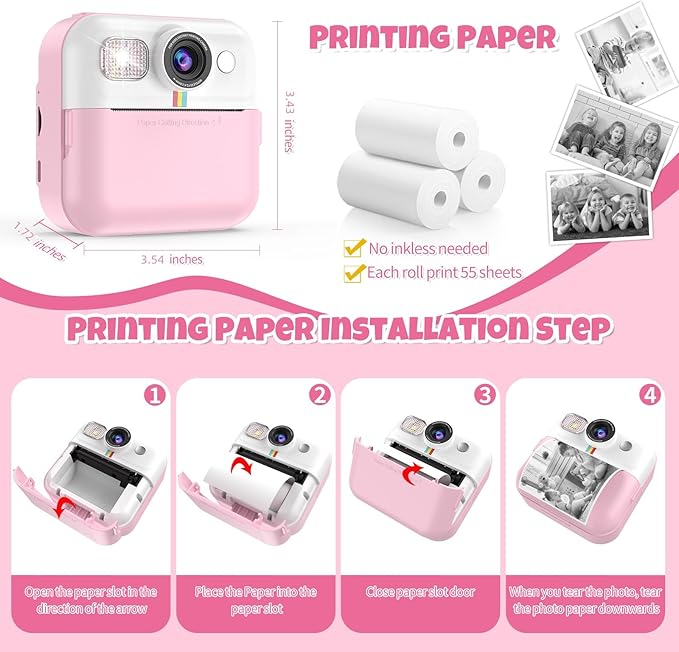 BOFIDAR Instant Print Camera for Kids, Christmas Birthday Gifts for Girls Age - Image 6