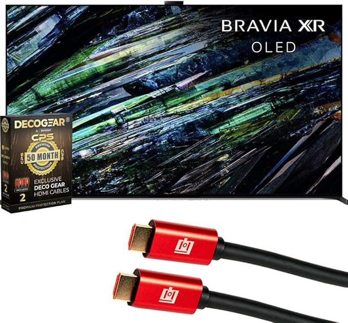 Sony QD-OLED 77 inch BRAVIA XR A95L Series 4K Ultra HD Smart Google TV Bundle with Deco Gear 4K HDMI 2.0 Cable w/Pure Copper Conductors x2 & CPS Exclusive 50 Month Protection (BEACH-CPS-505000) by Unknown
