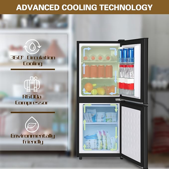 Dorm Size Fridge with Freezer 4.3 Cu. Ft., 2-Door Small Refrigerator Black | with Bottom Freezer, 7-Level Thermostat Control, Low Noise Mini Fridge for Apartment, Office, Kitchen - Image 4