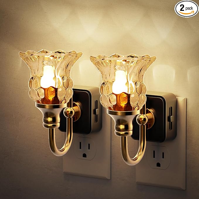 JandCase Night Light, 2 Pack Floral Night Lights Plug into Wall, Glass Flower by JandCase