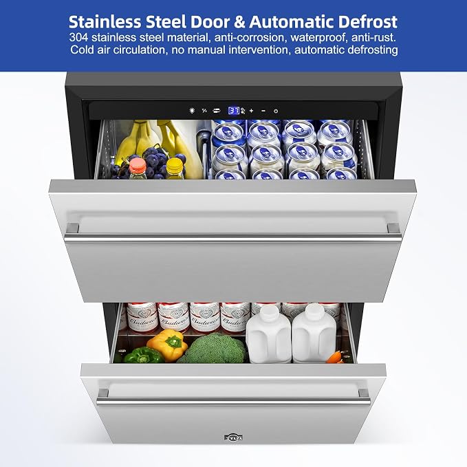 24" Drawer Beverage Fridge 145 Can Stainless Quiet | Fast cool, <38dB, undercounter/free, 37-65°F, stainless IPX4 - Image 5