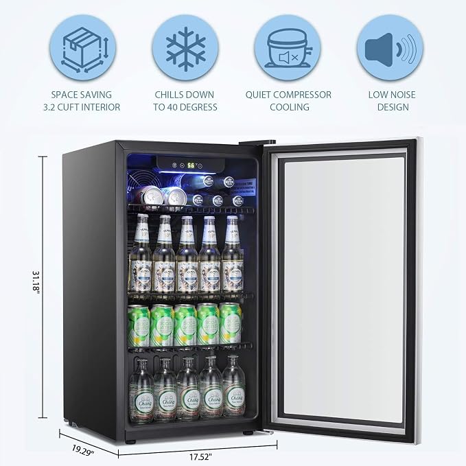 Antarctic Star Beverage Refrigerator Cooler -120 Can Mini Fridge Glass Door for Soda Beer or Wine Constant Glass Door Small Drink Dispenser for Home, Office Bar 3.2cu.ft | 120 can capacity, glass door for soda beer or wine, small drink dispenser clear ... - Image 2