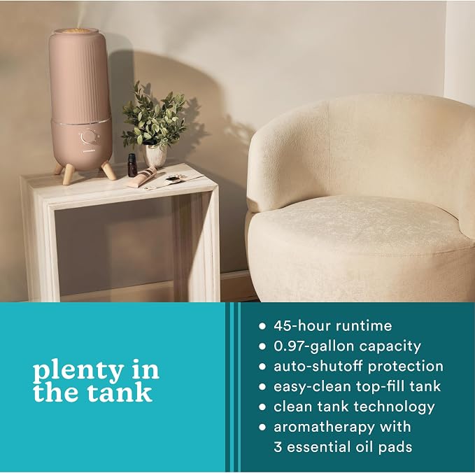 Homedics Ultrasonic Humidifier, Bedrooms and Home Offices, 0.97-Gallon Tank, 45-Hour Runtime, Visible Ultra-Quiet Cool Mist, Aromatherapy, Demineralization Cartridge, Night-Light, Auto-Off, Taupe - Image 6