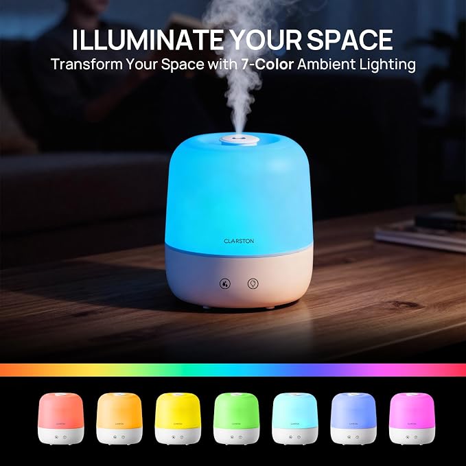 Clarston Humidifiers for Bedroom, 2L Top Fill with 360° Nozzle for Large Room, 7-Color Night Light, 24dB Quiet Cool Mist Air Humidifier for Baby Nursery & Plants, No BPA, Auto Shut Off, Easy to Clean - Image 6
