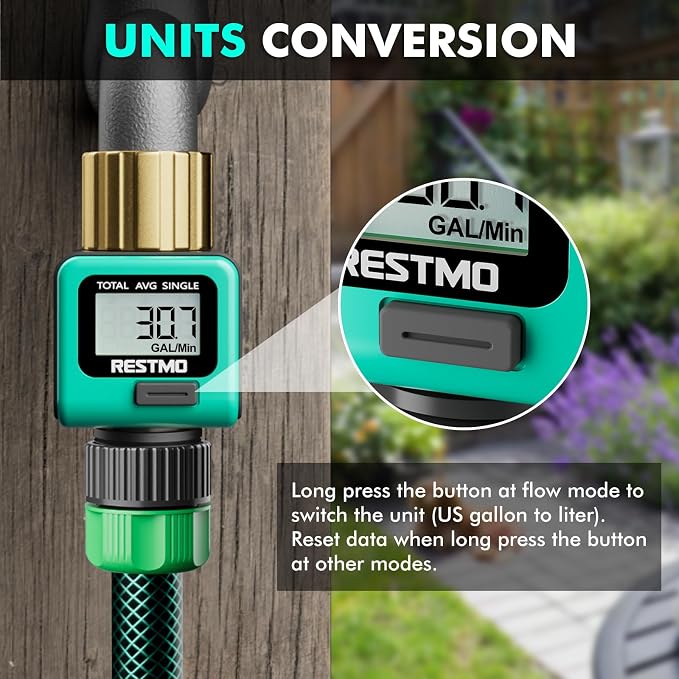 RESTMO Heavy Duty Water Flow Meter, Pure Brass Inlet | Metal Thread | 4 Measure - Image 3