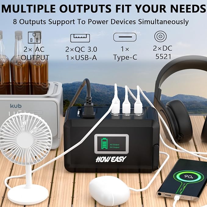 HOWEASY Portable Power Station120W(240W Peak), 24000mAh Camping Solar Generator, Portable Power Bank with 2 110V AC Outlet / 2 DC /3 USB QC3.0/LED Flashlight for Home Camping Emergency Backup - Image 2