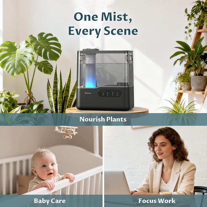 BREEZOME 5L Humidifiers for Bedroom Large Room, 36H Top Fill Cool Mist Humidifier with Essential Oil Tray, 7-Color Mood Light, Timer, Quiet Ultrasonic Humidifier for Home, Baby Nursery, Plants - Image 9