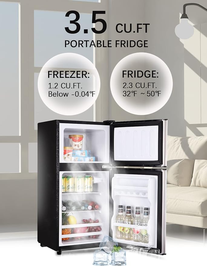 Mini Fridge with Freezer on Top, 3.5 Cu.Ft Compact Refrigerator with 7 Levels Adjustable Thermostat, Small Refrigerator for Dorm, Office, Apartment, Silver - Image 4
