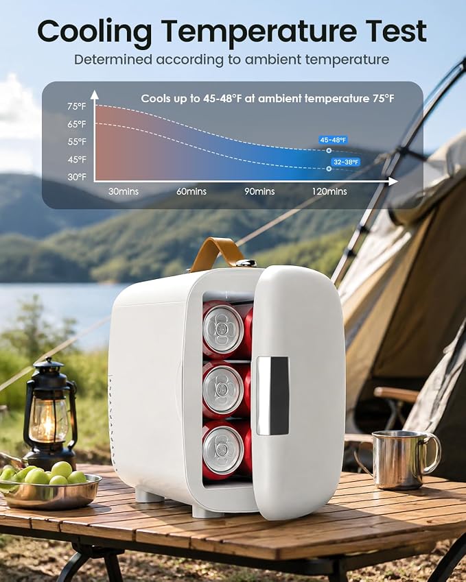FANSEXPERT Cosmetic Fridge, Portable Mini Fridge for Skincare Food Drinks, 4L/6 Can Electric Plug In Cooler & Warmer, AC/DC Skincare Refrigerator for Bedroom Office Car Dorm (White) - Image 6