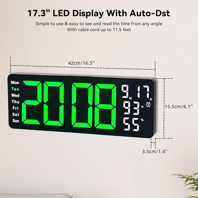 Digital Wall Clock Large Display, 17.3" Digital Clock - Image 9