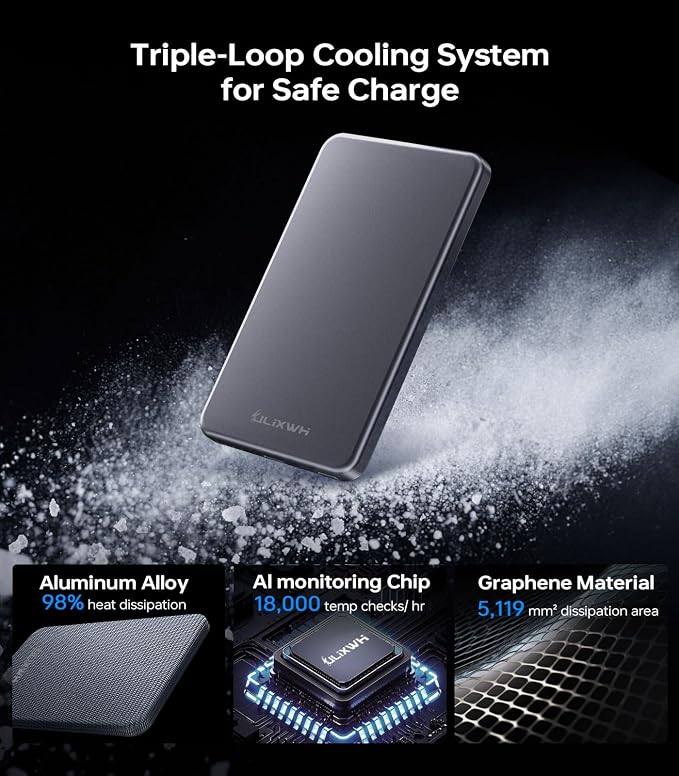 [0.3" Ultra Slim] [Alloy-Made] ULiXWH for Magsafe Portable Charger for iPhone, 2026 Upgrade 5000mAh Fast Charging Magnetic Power Bank, Wireless Battery Pack for iPhone 17 Air 16 15 Pro Max 14 13, Grey - Image 3