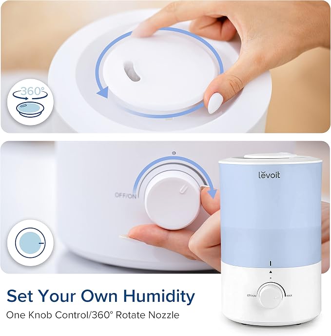 LEVOIT Dual 150 Humidifiers for Bedroom Large Room, 3L Cool Mist Top Fill Essential Oil Diffuser for Baby Nursery and Plants, 360° Nozzle, Quiet Rapid Ultrasonic Humidification for Home, Blue - Image 7