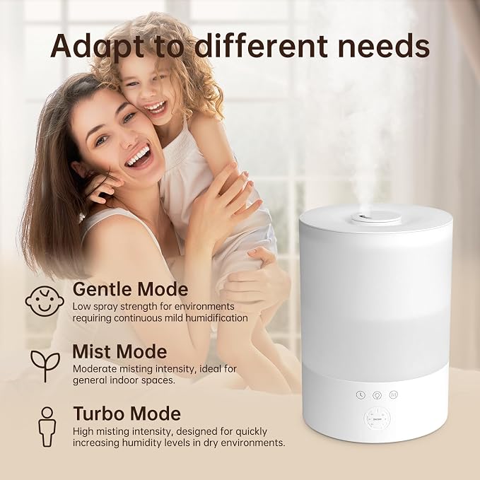 YOGIN Humidifiers for Bedroom Large room,Top fill 2.5L Ultrasonic cool mist Humidifiers for Baby Nursery and Plants,Up to 24 Hours, 24db Quiet,Night Light, Auto Shut Off, Easy Clean Humidifier - Image 3