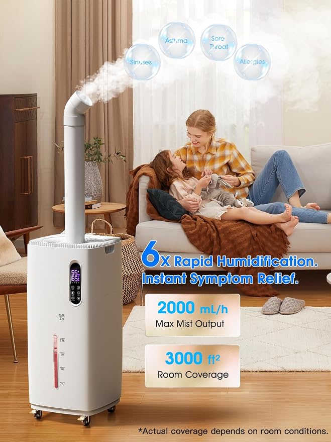 26L/5.7Gal Humidifier Large Room 3000 ft², Supersized Cool Mist, 38H Quiet Humidifiers for Bedroom, 2000mL/h Mist Output, Touch/Remote Control, Humidifiers for Home, Whole House, Plant, White - Image 3