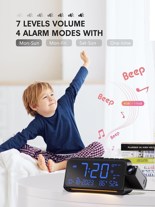 Mesqool Projection Alarm Clock for Bedroom Ceiling, Digital Clock Projector - Image 5