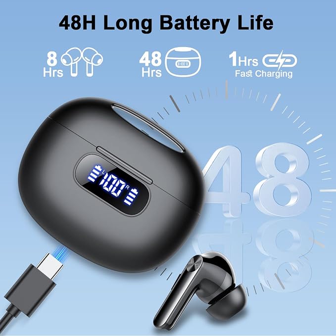 Wekily Wireless Earbuds, Bluetooth 5.3 Headphones LED Power Display, 2026 New Wireless Earphones, 4 ENC Noise Cancelling Mic, HiFi Stereo, 48H Playtime Mini Case IP7 Waterproof for Sport Walk - Image 4