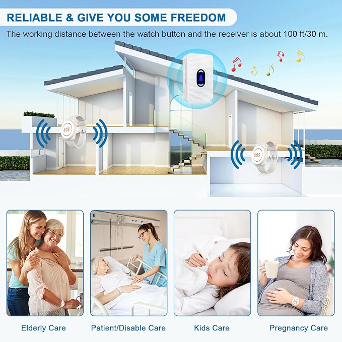Daytech Wireless Wrist Pager Caregiver Call Button in Home System Watch Alarm - Image 8
