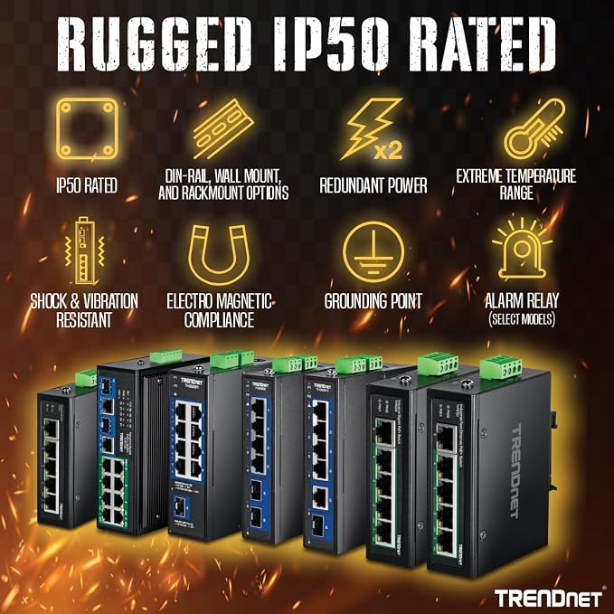 TRENDnet 8-Port Industrial Unmanaged Fast Ethernet PoE+ DIN-Rail Switch - Image 3