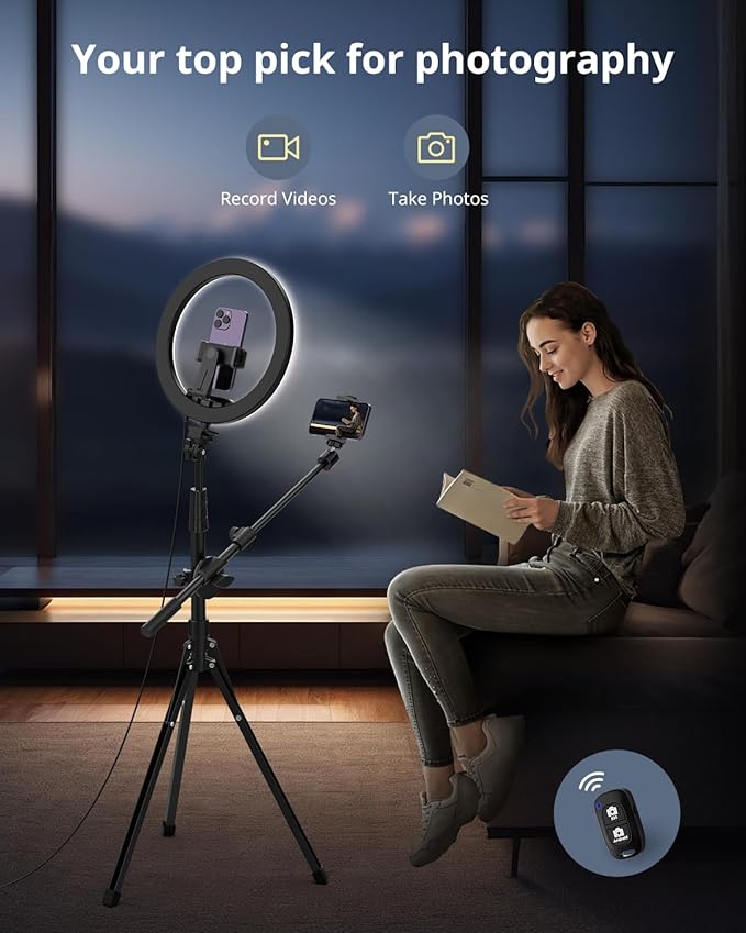 UBeesize 12" Ring Light with Overhead Phone Mount, Selfie Light with Stand - Image 5