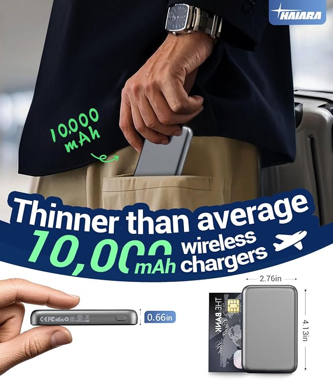 Portable Charger for Magsafe Power Bank - 10000mAh Magnetic Phone Charger, USB-C 22W PD Fast Charging, Slim Wireless Battery Pack for iPhone 17/16/15/14/13 Series,for Travel Cruise Essentials-Smoke - Image 2