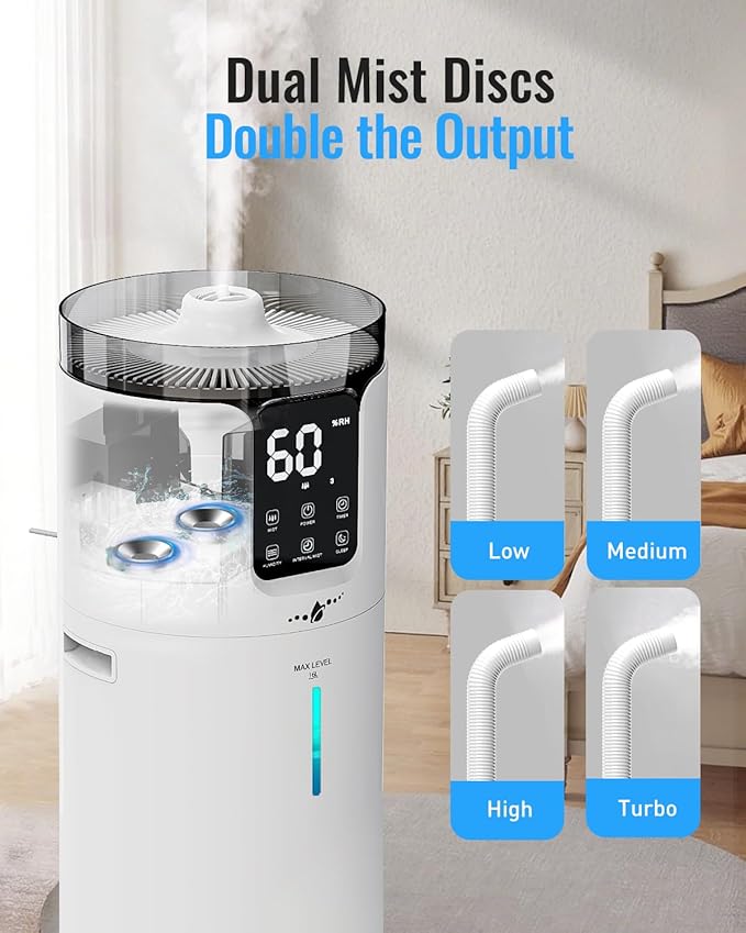 Humidifier large room 16L/4.2Gal - Lacidoll Whole house Humidifier for Home1500 sq.ft. Ultrasonic Cool Mist Humidifiers for Bedroom with Extension Tube & Aroma Box & Night light, White - Image 3
