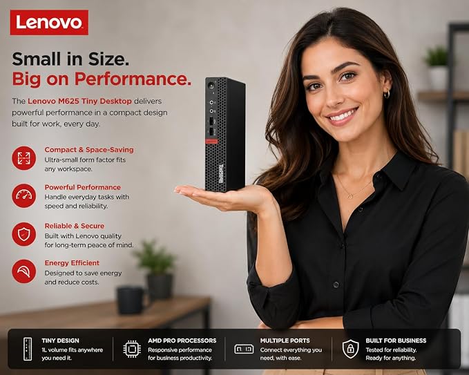 Lenovo ThinkCentre Mini Desktop Computer with AMD Processor & Graphics, 4GB DDR4 RAM, 128GB SSD, Windows 11, Wi-Fi, Bluetooth, 2X DisplayPort, RJ-45 Port, USB, for Daily Work, Wired Keyboard & Mouse - Image 9